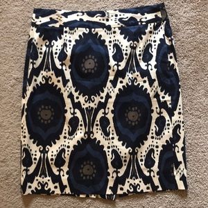 J. Crew patterned pencil skirt.